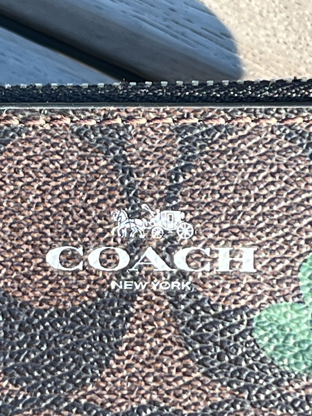 Coach; Brown Monogram; Blue Painter Style Floral; Corner Zip Wristlet; 6x4in - Picture 11 of 11